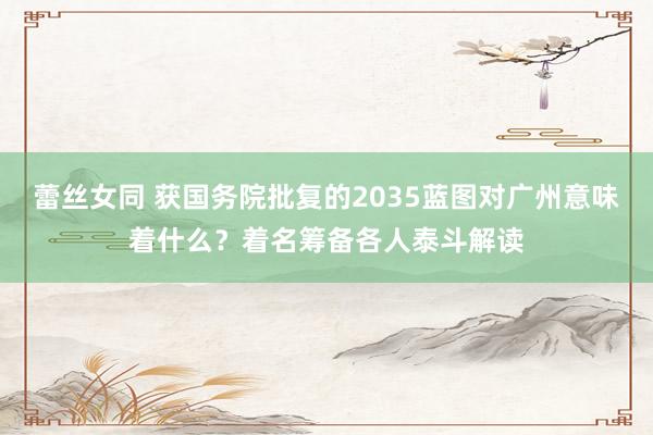 蕾丝女同 获国务院批复的2035蓝图对广州意味着什么？着名筹备各人泰斗解读